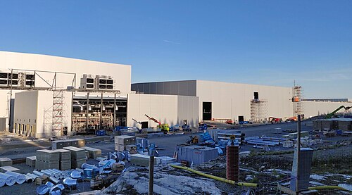 อาคารโรงงานผลิตแบตเตอรี่ Northvolt Ett ในสวีเดน ระหว่างก่อสร้าง ปี 2021